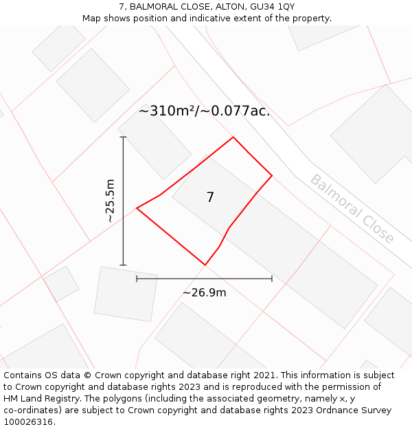 7, BALMORAL CLOSE, ALTON, GU34 1QY: Plot and title map