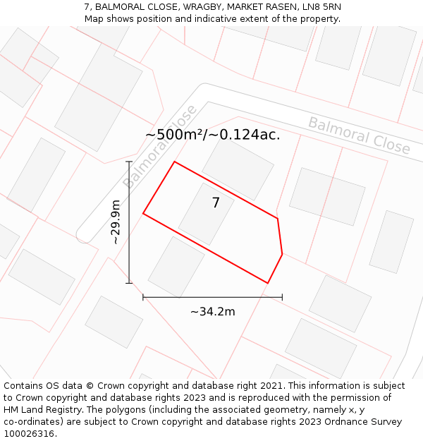 7, BALMORAL CLOSE, WRAGBY, MARKET RASEN, LN8 5RN: Plot and title map