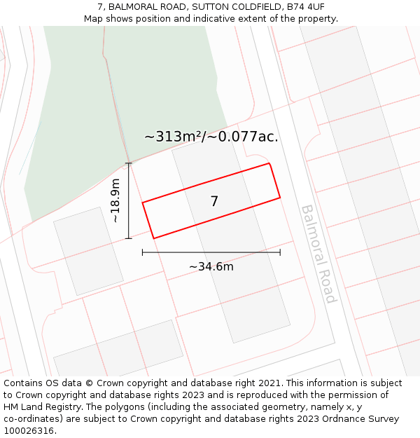 7, BALMORAL ROAD, SUTTON COLDFIELD, B74 4UF: Plot and title map