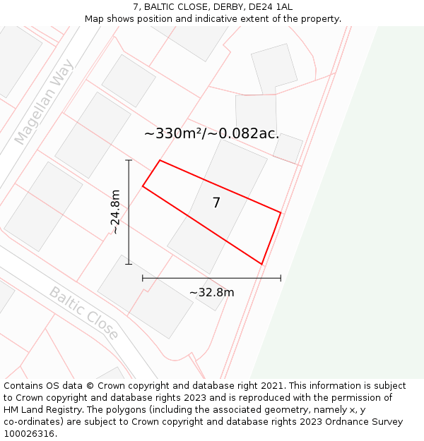 7, BALTIC CLOSE, DERBY, DE24 1AL: Plot and title map