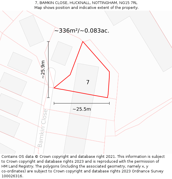 7, BAMKIN CLOSE, HUCKNALL, NOTTINGHAM, NG15 7RL: Plot and title map