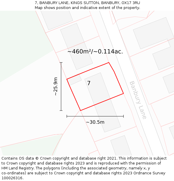 7, BANBURY LANE, KINGS SUTTON, BANBURY, OX17 3RU: Plot and title map