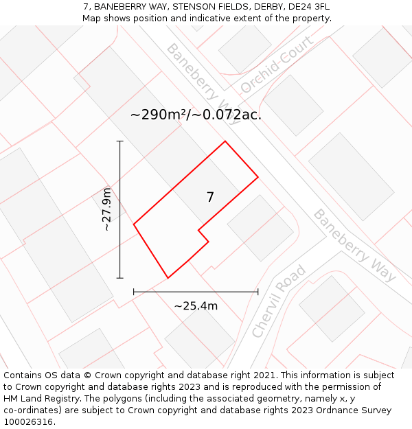 7, BANEBERRY WAY, STENSON FIELDS, DERBY, DE24 3FL: Plot and title map