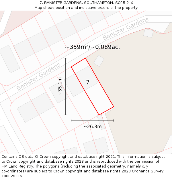 7, BANISTER GARDENS, SOUTHAMPTON, SO15 2LX: Plot and title map