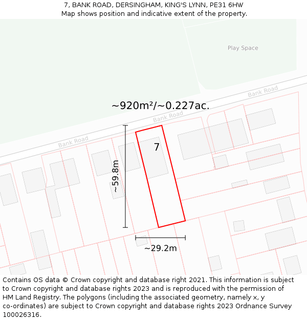 7, BANK ROAD, DERSINGHAM, KING'S LYNN, PE31 6HW: Plot and title map