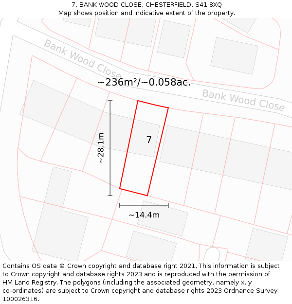 7, BANK WOOD CLOSE, CHESTERFIELD, S41 8XQ: Plot and title map