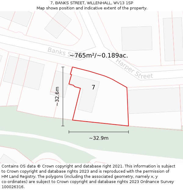 7, BANKS STREET, WILLENHALL, WV13 1SP: Plot and title map