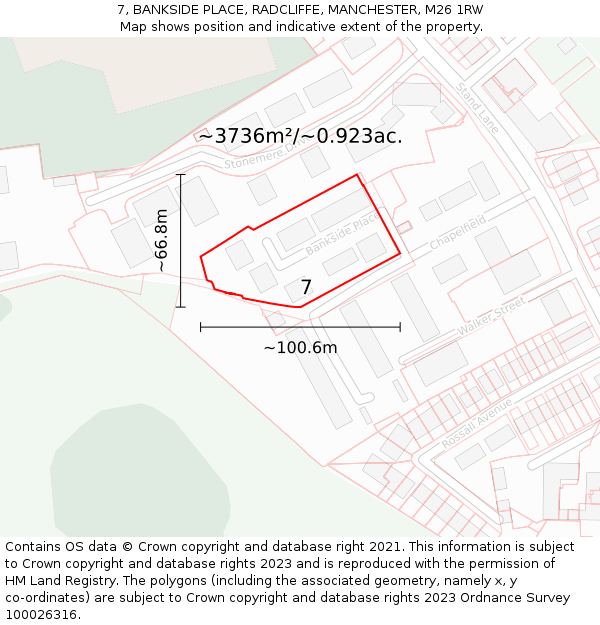 7, BANKSIDE PLACE, RADCLIFFE, MANCHESTER, M26 1RW: Plot and title map