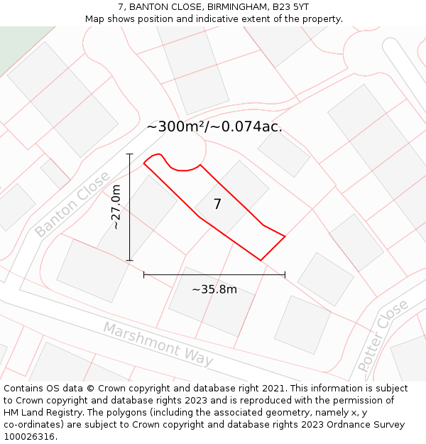 7, BANTON CLOSE, BIRMINGHAM, B23 5YT: Plot and title map