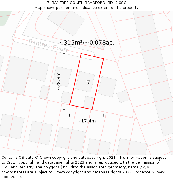7, BANTREE COURT, BRADFORD, BD10 0SG: Plot and title map