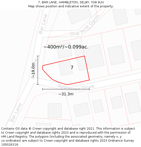 7, BAR LANE, HAMBLETON, SELBY, YO8 9LN: Plot and title map