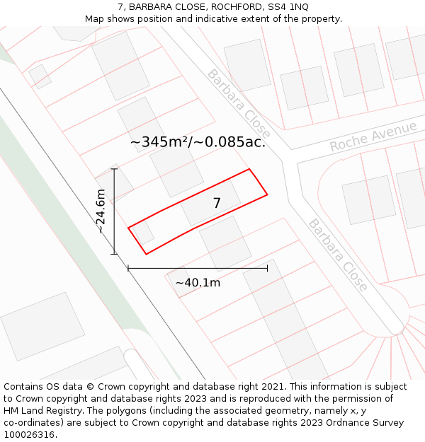 7, BARBARA CLOSE, ROCHFORD, SS4 1NQ: Plot and title map