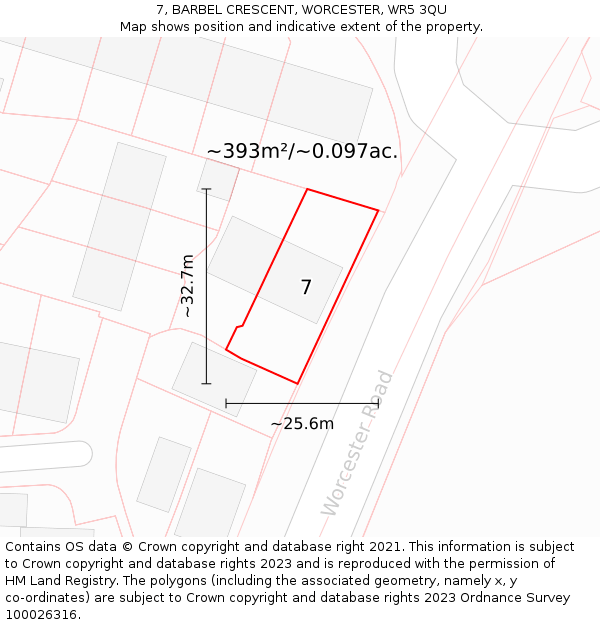 7, BARBEL CRESCENT, WORCESTER, WR5 3QU: Plot and title map