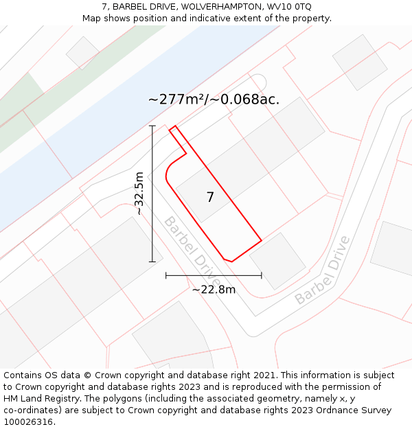 7, BARBEL DRIVE, WOLVERHAMPTON, WV10 0TQ: Plot and title map