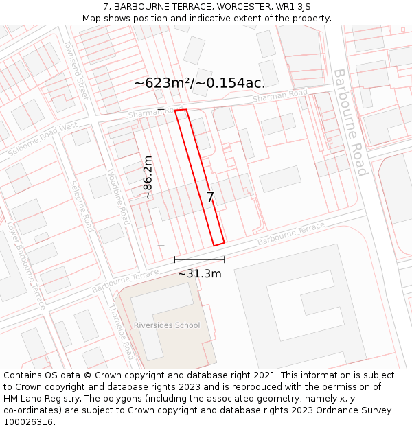 7, BARBOURNE TERRACE, WORCESTER, WR1 3JS: Plot and title map