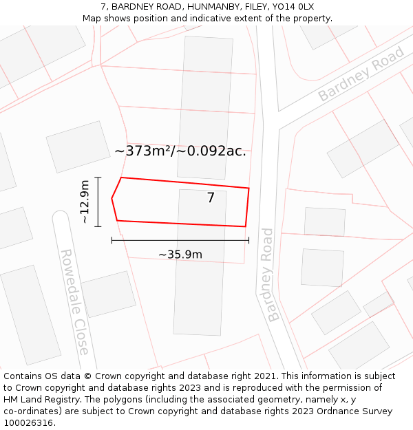 7, BARDNEY ROAD, HUNMANBY, FILEY, YO14 0LX: Plot and title map