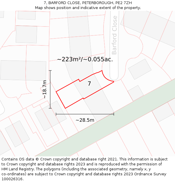 7, BARFORD CLOSE, PETERBOROUGH, PE2 7ZH: Plot and title map