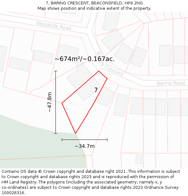 7, BARING CRESCENT, BEACONSFIELD, HP9 2NG: Plot and title map