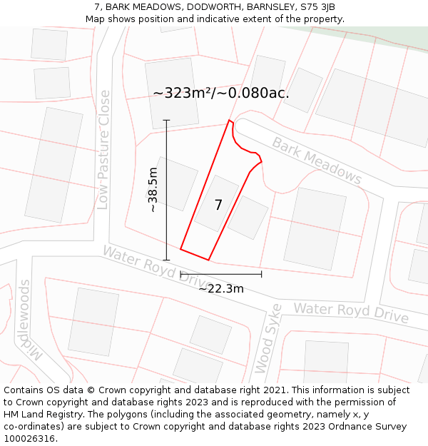 7, BARK MEADOWS, DODWORTH, BARNSLEY, S75 3JB: Plot and title map