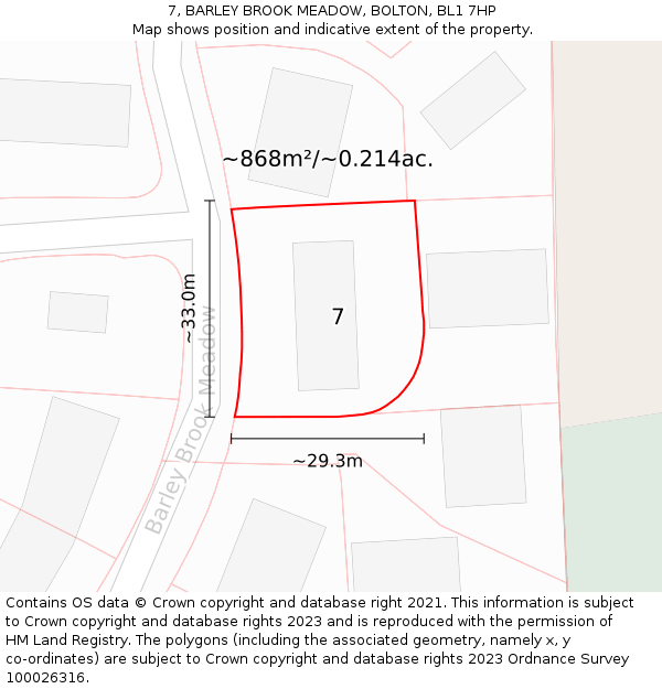 7, BARLEY BROOK MEADOW, BOLTON, BL1 7HP: Plot and title map