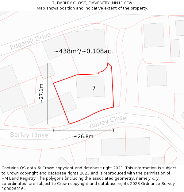 7, BARLEY CLOSE, DAVENTRY, NN11 0FW: Plot and title map