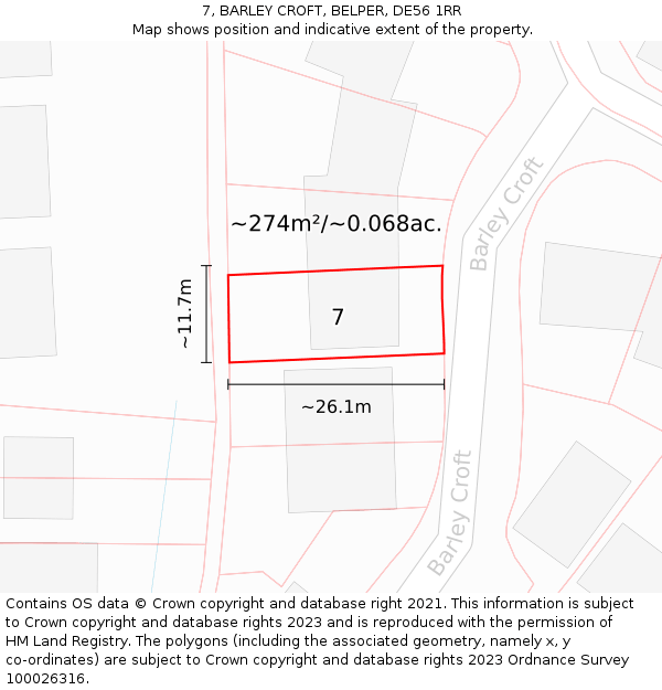 7, BARLEY CROFT, BELPER, DE56 1RR: Plot and title map