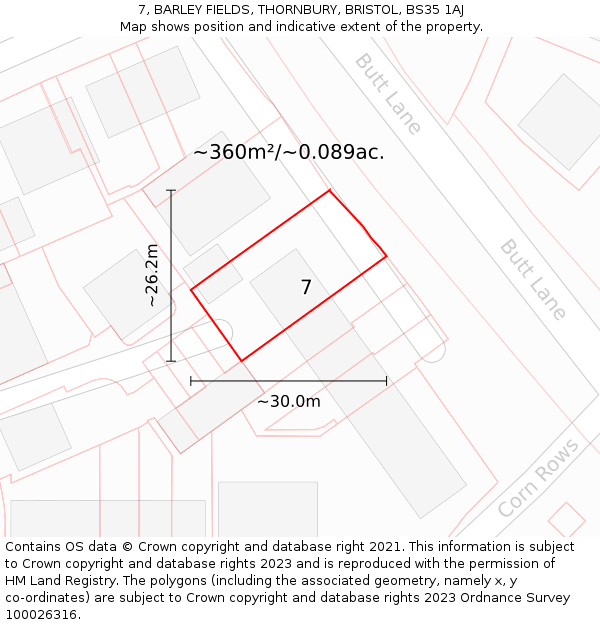 7, BARLEY FIELDS, THORNBURY, BRISTOL, BS35 1AJ: Plot and title map