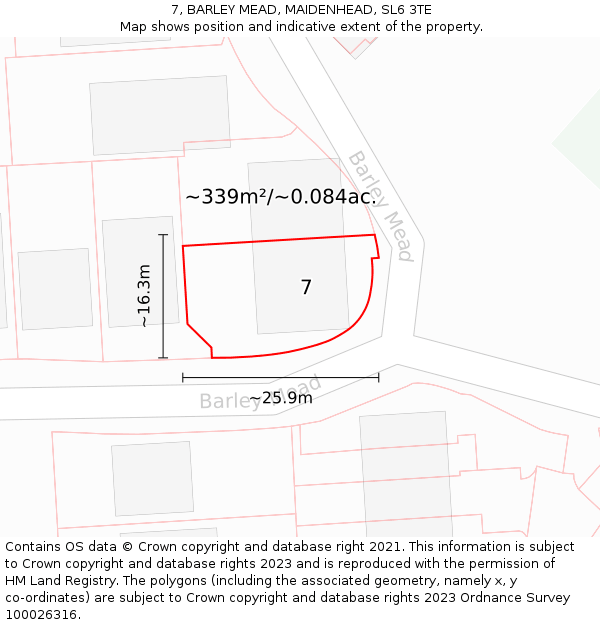7, BARLEY MEAD, MAIDENHEAD, SL6 3TE: Plot and title map