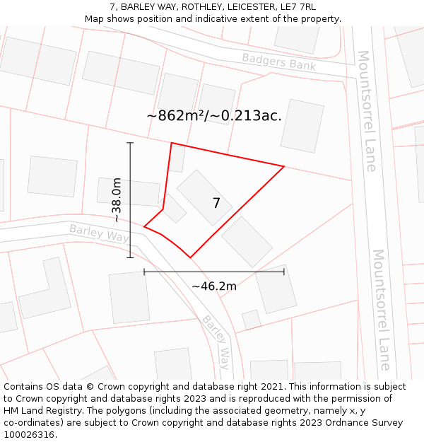 7, BARLEY WAY, ROTHLEY, LEICESTER, LE7 7RL: Plot and title map