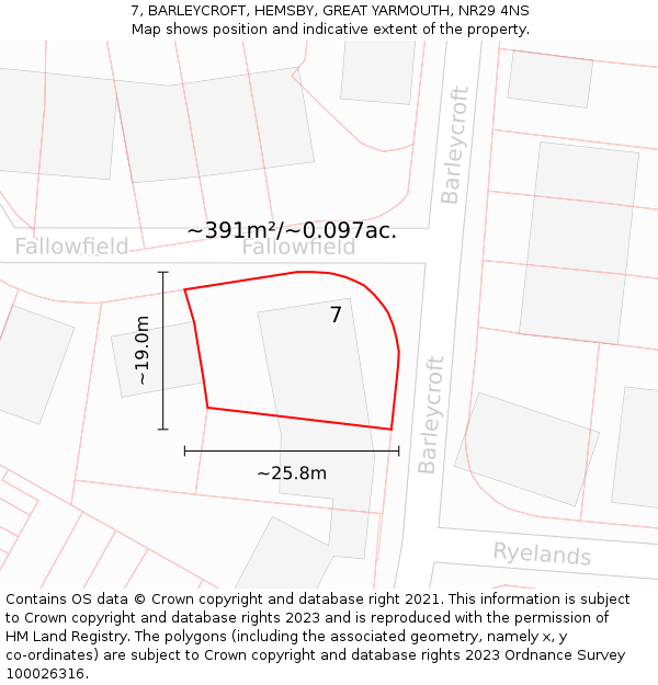 7, BARLEYCROFT, HEMSBY, GREAT YARMOUTH, NR29 4NS: Plot and title map