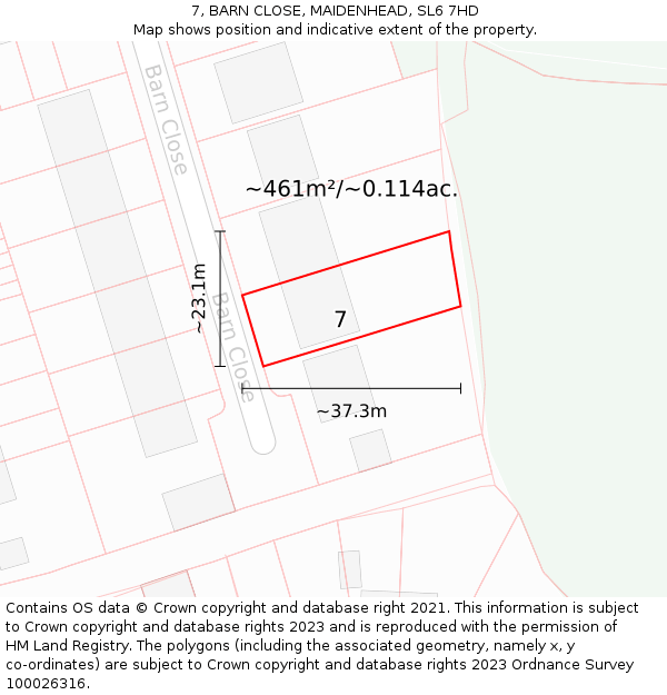 7, BARN CLOSE, MAIDENHEAD, SL6 7HD: Plot and title map