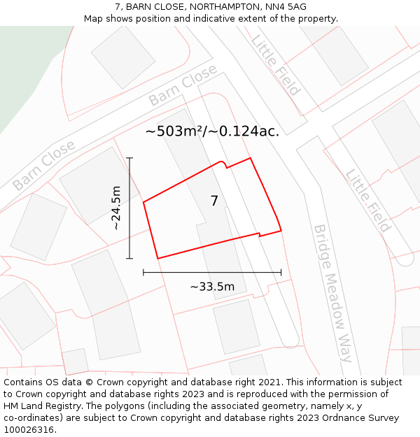 7, BARN CLOSE, NORTHAMPTON, NN4 5AG: Plot and title map