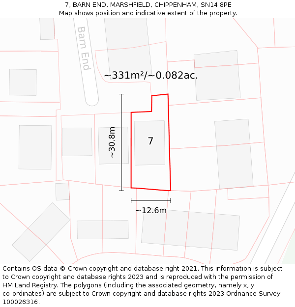 7, BARN END, MARSHFIELD, CHIPPENHAM, SN14 8PE: Plot and title map