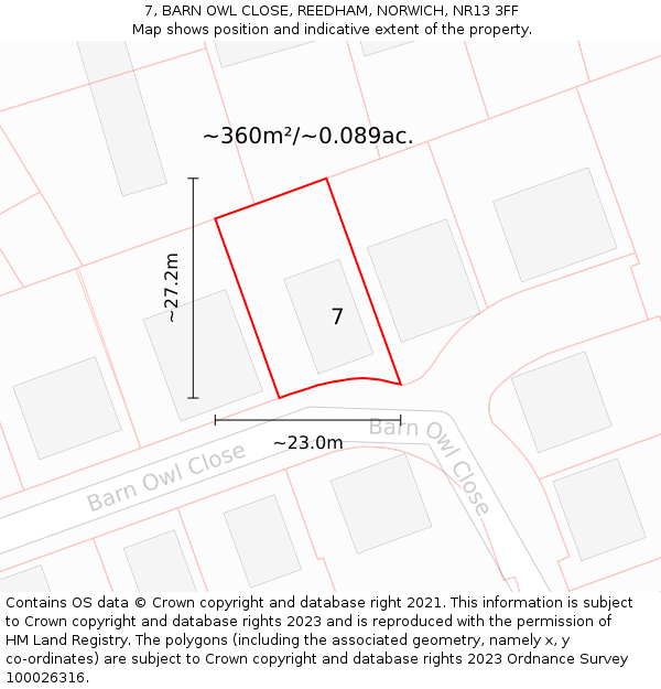 7, BARN OWL CLOSE, REEDHAM, NORWICH, NR13 3FF: Plot and title map