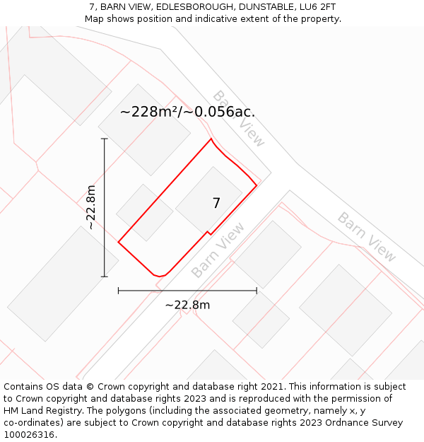 7, BARN VIEW, EDLESBOROUGH, DUNSTABLE, LU6 2FT: Plot and title map