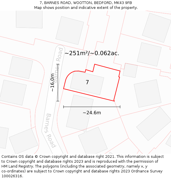 7, BARNES ROAD, WOOTTON, BEDFORD, MK43 9FB: Plot and title map