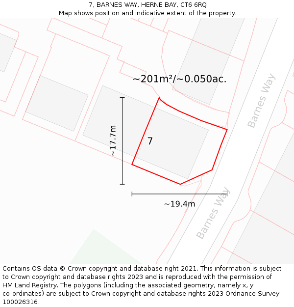7, BARNES WAY, HERNE BAY, CT6 6RQ: Plot and title map