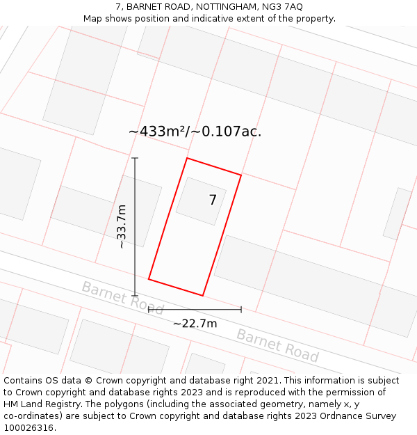 7, BARNET ROAD, NOTTINGHAM, NG3 7AQ: Plot and title map