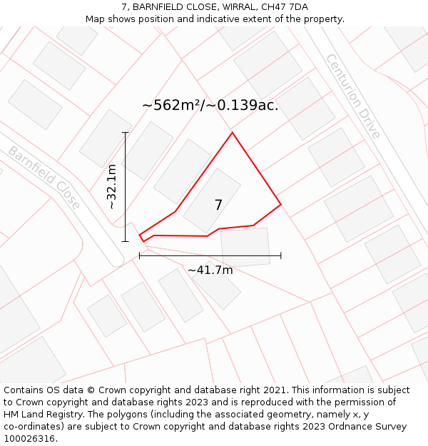 7, BARNFIELD CLOSE, WIRRAL, CH47 7DA: Plot and title map