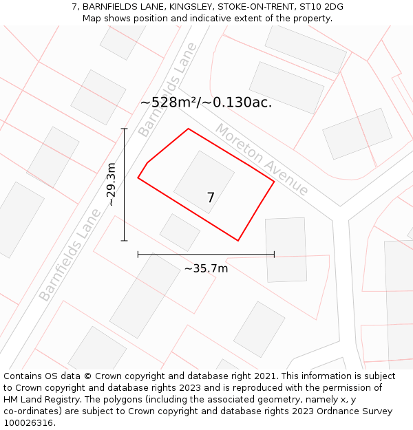 7, BARNFIELDS LANE, KINGSLEY, STOKE-ON-TRENT, ST10 2DG: Plot and title map