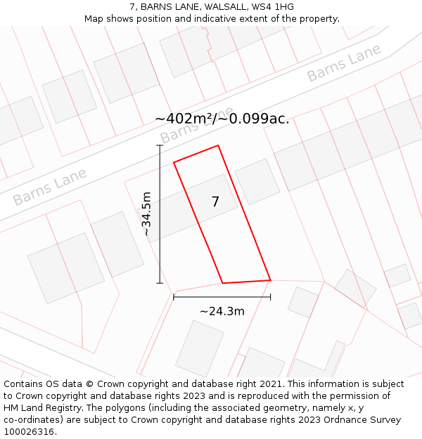 7, BARNS LANE, WALSALL, WS4 1HG: Plot and title map