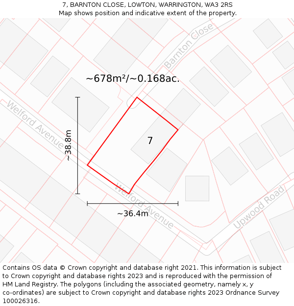 7, BARNTON CLOSE, LOWTON, WARRINGTON, WA3 2RS: Plot and title map