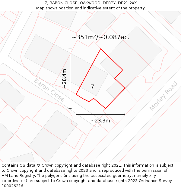 7, BARON CLOSE, OAKWOOD, DERBY, DE21 2XX: Plot and title map