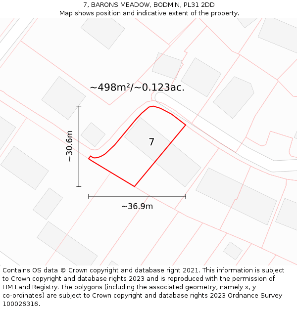 7, BARONS MEADOW, BODMIN, PL31 2DD: Plot and title map