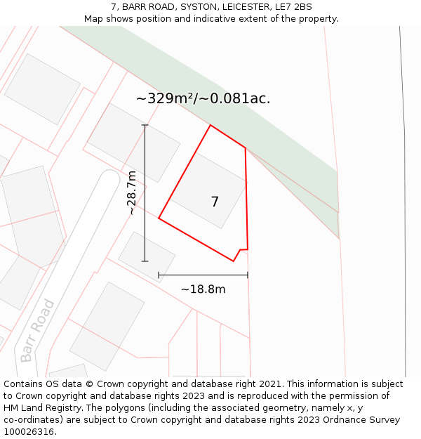 7, BARR ROAD, SYSTON, LEICESTER, LE7 2BS: Plot and title map