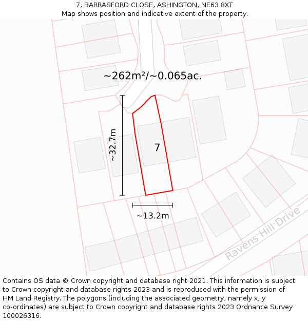 7, BARRASFORD CLOSE, ASHINGTON, NE63 8XT: Plot and title map