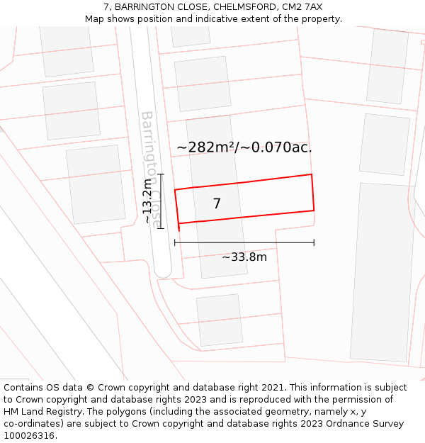 7, BARRINGTON CLOSE, CHELMSFORD, CM2 7AX: Plot and title map