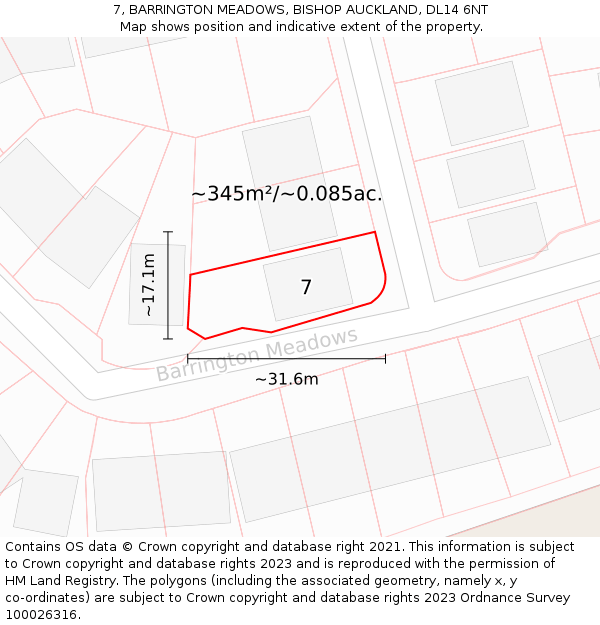 7, BARRINGTON MEADOWS, BISHOP AUCKLAND, DL14 6NT: Plot and title map