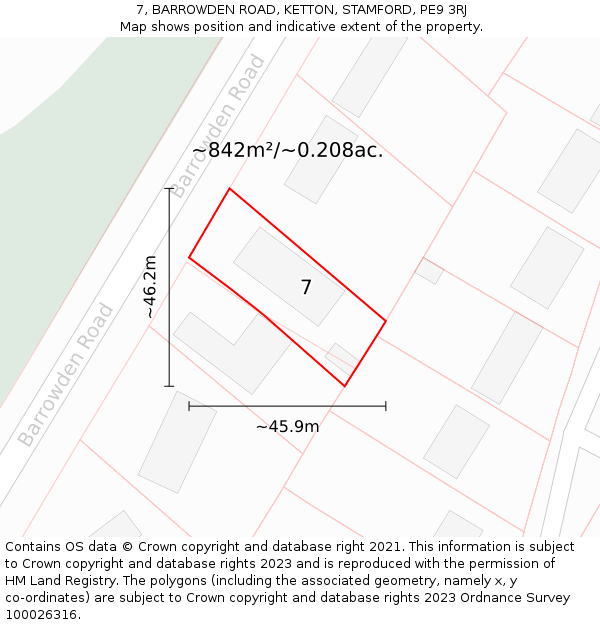 7, BARROWDEN ROAD, KETTON, STAMFORD, PE9 3RJ: Plot and title map