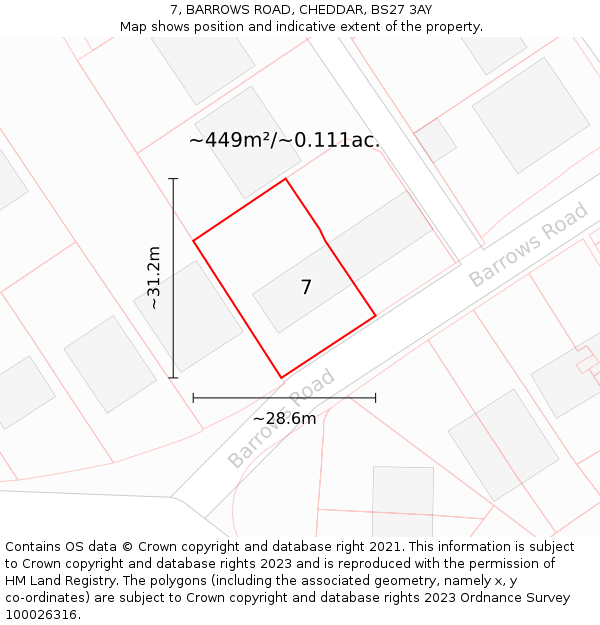 7, BARROWS ROAD, CHEDDAR, BS27 3AY: Plot and title map